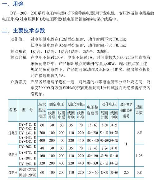 DY-20C、20D系列電壓繼電器