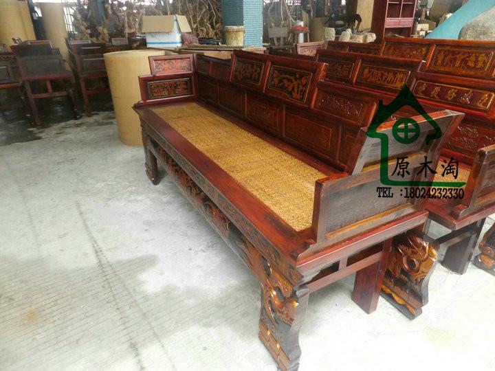 供應(yīng)實木雕花描金彩繪長椅、藤竹席面羅漢床、明清古典家具YMT0653