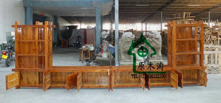供應(yīng)榆木電視柜成套家具、背景墻 視聽柜