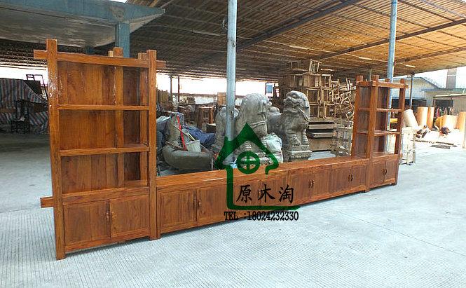 供應(yīng)榆木電視柜成套家具、背景墻 視聽柜