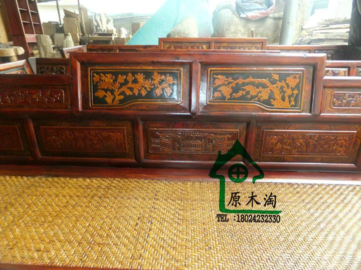 供應(yīng)實木雕花描金彩繪長椅、藤竹席面羅漢床、明清古典家具YMT0653