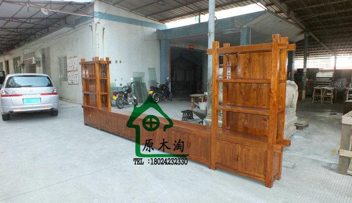 供應(yīng)榆木電視柜成套家具、背景墻 視聽柜