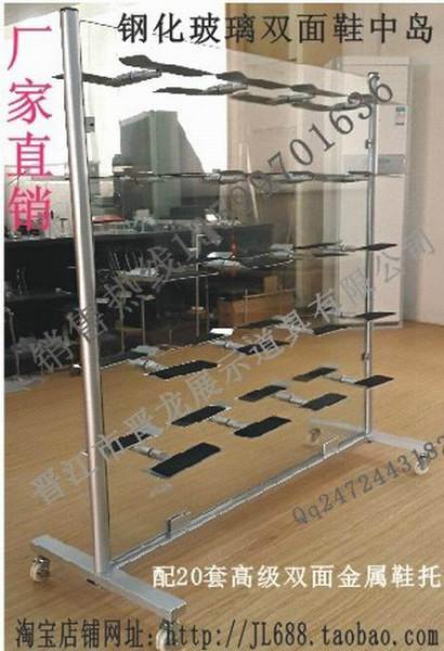 五金制造公司生產(chǎn)銷售金屬鋼化玻璃雙面鞋中島架陳列架 JL-668