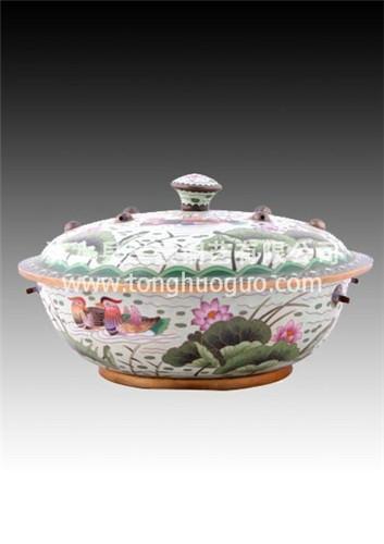 供應(yīng)貴言誠(chéng)直徑30cm景泰藍(lán)燃?xì)饣疱伨疤┧{(lán)火鍋