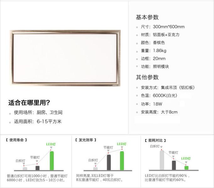 集成吊顶灯 LED平板灯 厨卫灯 超薄节能铝扣吸顶