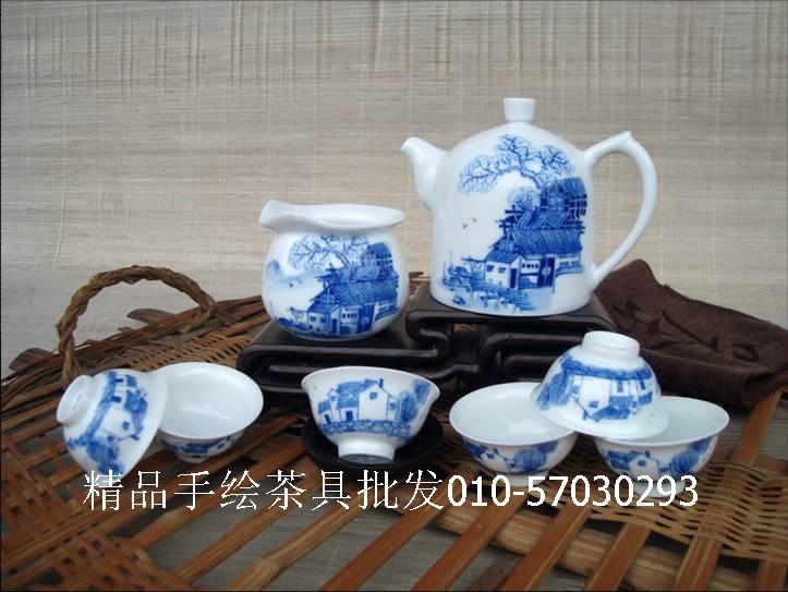 供应8头手绘茶具功夫茶具北京陶瓷茶具订做图片